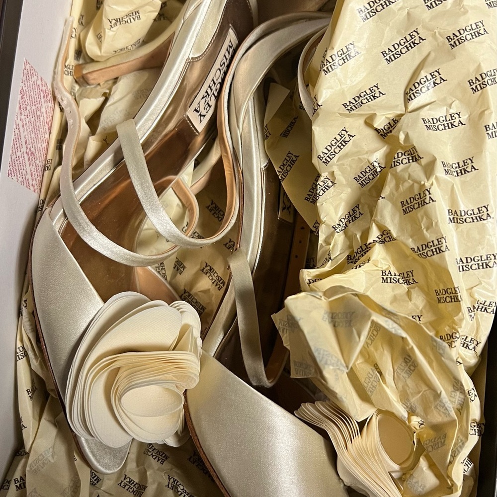 Badgely Mishka ivory floral wedding shoes